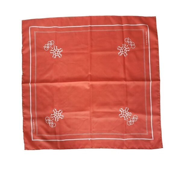 Vintage Official Calgary 1988 Olympic Games Square Scarf Orange & White - Picture 1 of 6